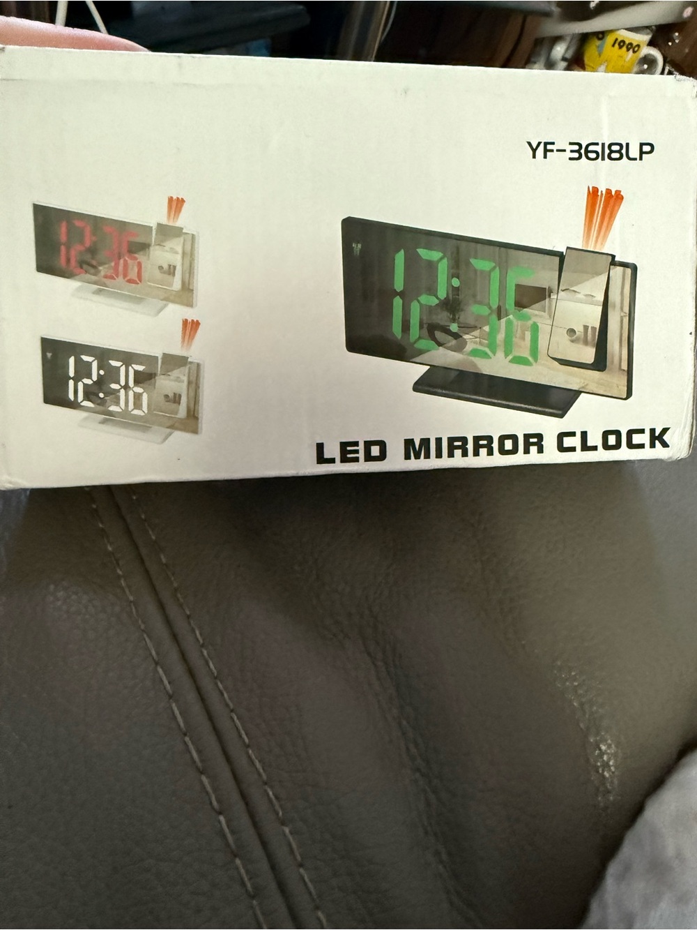 LED Mirror Clock - Black with Green Display